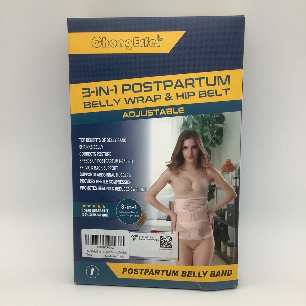 ChongErfei 3 in 1 Postpartum Belly Band Wrap Hip Belt Black Large C01-3#‎ New